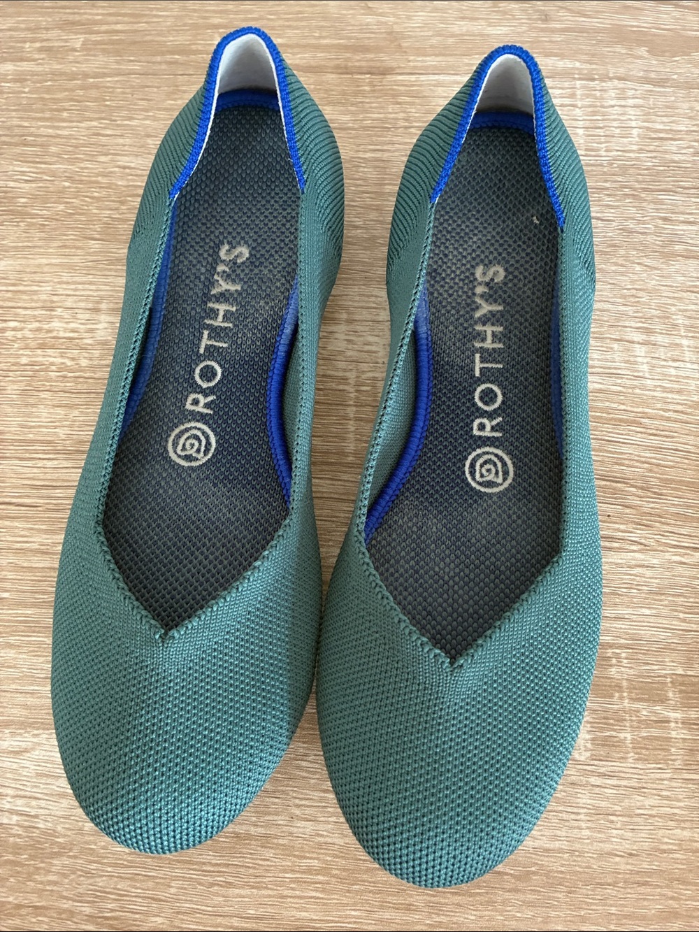 Rothy's Teal Knit Slip-On Ballet Flats with Blue Trim